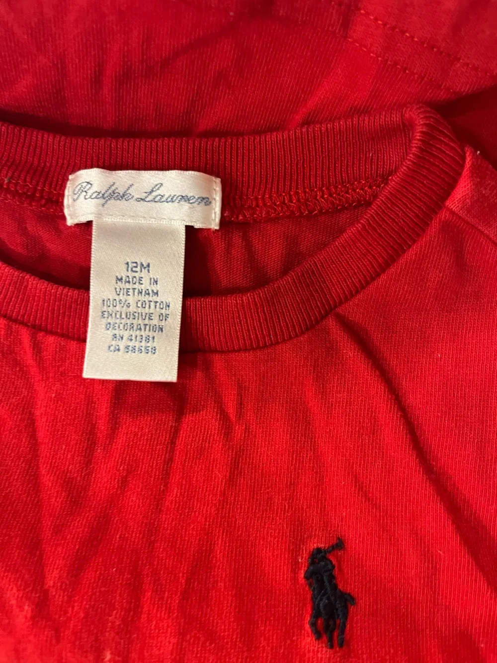 Ralph Lauren 12m Baby Boy Red Long-Sleeve Crewneck Tee with Polo Pony